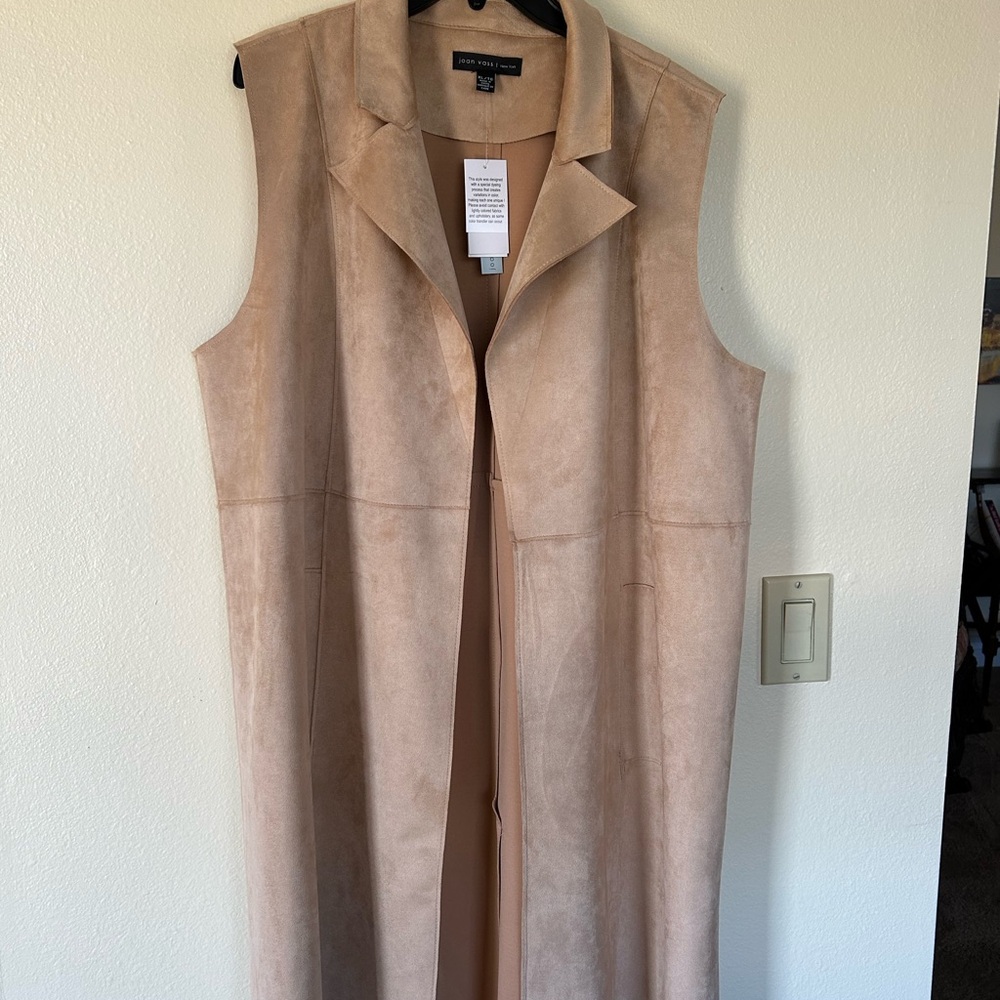 Joan Vass - Size XL - Beige Sleeveless Suede Vest